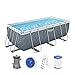 Produktbild Bestway Power Steel Frame Pool Set mit Filterpumpe 412 x 201 x 122 cm, Marmor-Optik (Schiefergrau), eckig
