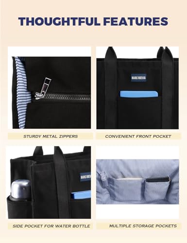 Utility Canvas Tote Bag with Compartments.Durable Laptop Bag with Zipper closure,Beach,everyday bag4