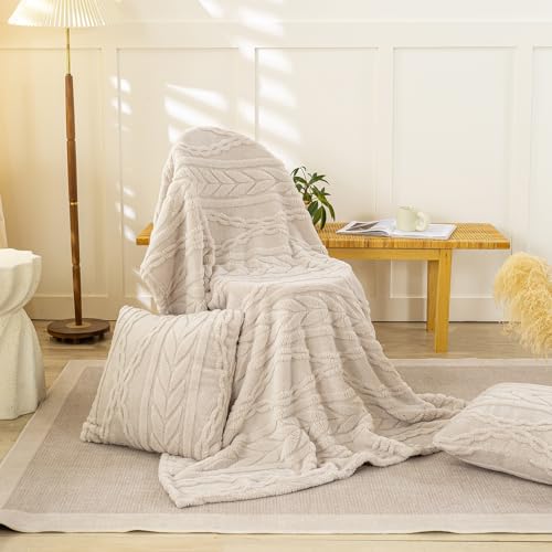 YUSOKI Sherpa Throw Blanket(Without Pillows)-3D Stylish Design Super Soft Cozy Blanket Thick Plush Fluffy Blankets for Teen Girls Women Couch Bed Sofa Chair Men Boys Gift(Linen,50"x65")