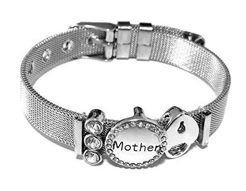 Día de la madre regalo, Deesos"Mother" Carta de amor pulsera de Acero inoxidable de diamantes Los mejores regalos para el Día de la Madre y el cumpleaños (Plata)