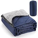 Aulock 55''W x 60''L Warm Outdoor Stadium Blanket Waterproof - Portable & Windproof Navy Blanket with Sherpa Fleece Lining for Camping Winter Cold Weather