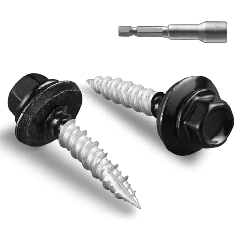 Bnuok Metal Roofing Screws #10 × 1 Inch, 80pcs Black Ruspert Coating Hex Head Roofing Screws with Rubber Washer, Self Starting Metal to Wood Siding Screw