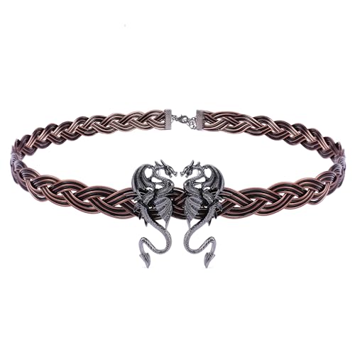 PartyforU Circlet Viking celtique – Couronne médiévale tressée de dragon noir pour homme et femme, accessoires de costumade de la Renaissance