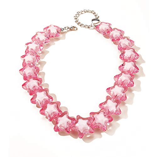 Fashion Big Star Resin Seed Choker Heart Acrylic Beaded Collar Necklaces For Women Girls Jewelry-D Pink Star #TOP19