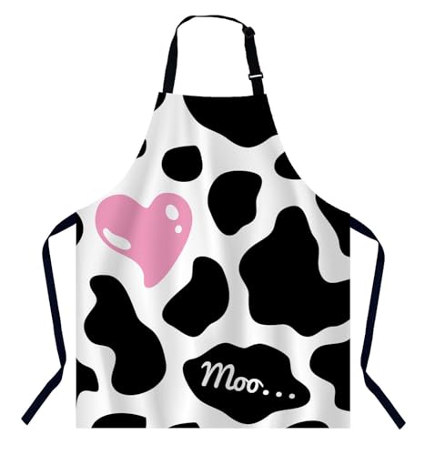 BGBDEIA Black And White Cow Print Love Heart Kitchen Apron for Women Men, Adjustable Apron Chef Bakers Apron Cooking Apron Cooking Baking Gardening