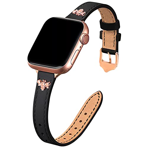 Image of JR.DM Slim Leather Bands Compatible with Apple Watch Band 38mm 40mm 41mm 42mm 44mm 45mm 46mm 49mm, Genuine Leather Band with Charms, Feminine Design for Iwatch Ultra SE Series 11 10 9 8 7 6 5 4 3 2 1
