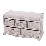 Mendler Kommode und Sitzbank mit 5 Schubladen, 45x77x36cm, Shabby-Look, Vintage - weiß