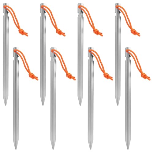 SIRLOMU 8 Picchetti da Tenda in Alluminio Forte con Corda Riflettente, Ganci per Tende e Chiodi, Picchetti da Sabbia per Terreno Duro, Picchetti da Campeggio per Tenda e Tendalino (18cm) (Rosso)