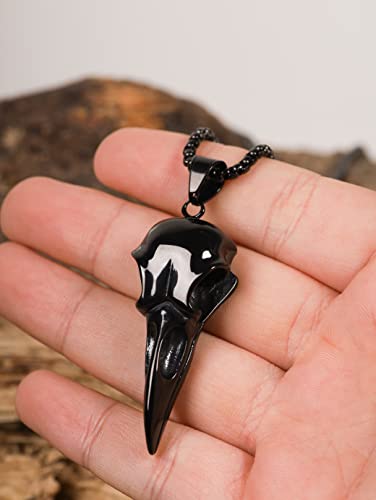 HAQUIL Stainless Steel Raven Skull Pendant Necklace, Box Chain, Gothic Punk Biker Raven Jewelry Gift for Men and Women4