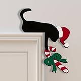 2024 Christmas Door Topper Holiday Home Decor Funny Snowman Santa Claus Top Door Frame Corner Sign Decorations, Windows Walls DIY Craft for Christmas Party Ornament (Cat)