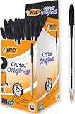BIC Cristal Original, Penne Nere a Sfera, Punta Media, 1 mm, Confezione 50 Penne, Fornitura per Cancelleria Scuola e Ufficio