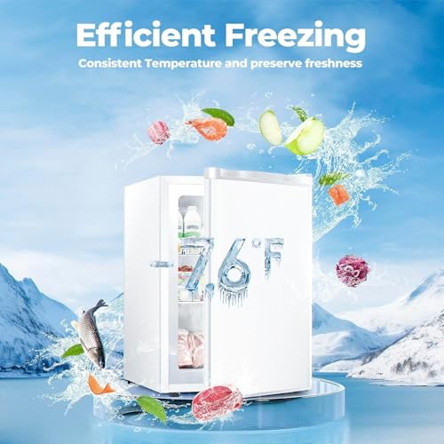 Image of Electactic 3.2 Cu.ft Small Freezer, Mini Upright Freezer with Adjustable Thermostat, Removable Shelves, Reversible Single Door, for Bedroom /Home /Dorms /Apartment (White)