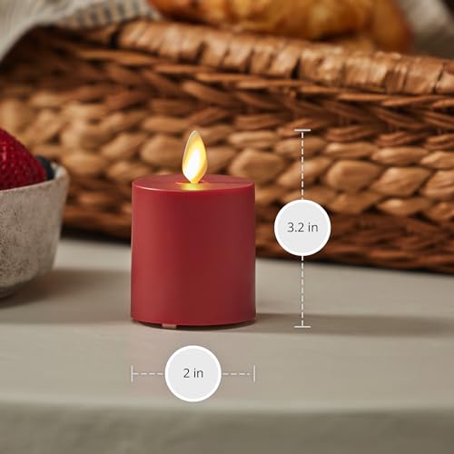 Image of Luminara Outdoor Votive Flameless LED Candle, Cherry Red 2 inch x 3.2 inch, Moving Flame Battery Operated Timer Remote Ready IPX4 Matte Plastic Finish