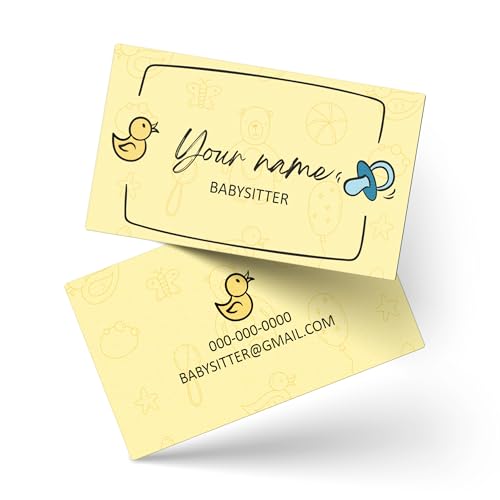 lepni.me Tarjetas de Presentación Personalizadas para niñeras con su Nombre, Teléfono y Correo electrónico Diseño de tarjeta de Presentación de cuidado de niños con patito Brillante, Mate, Laminado