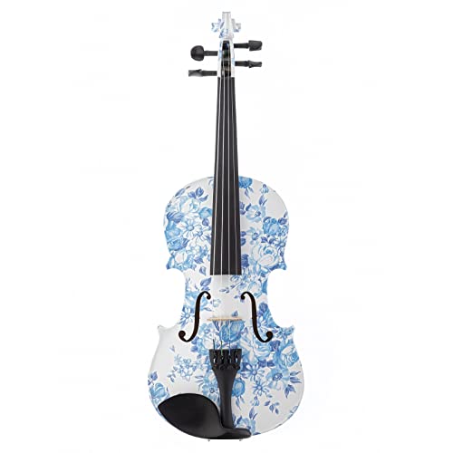 4/4 Azul Branco Porcelana Colorida Violino Madeira Maciça Violino Com Encaixes De Ébano Estojo De De