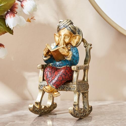 Image of Karigaari India Artistic Ganesha Showpiece for Home Decor - Elegant Polyresin Ganesh Idol on Chair - Adds Wisdom & Positive Vibes to Any Space - Perfect Housewarming Gift