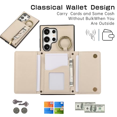 Asuwish Compatible with Samsung Galaxy S25 Ultra 5G Wallet Case with Screen Protector and Crossbody Shoulder Strap Card Holder Cell Phone Cover for S25Ultra 25S S 25 25Ultra 6.9 2025 Women Girls Beige by Asuwish - Used condition - Image 3