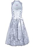 MarJo Glorious Collection Dirndl Damen Lisa-Ann Schalkragen | 65cm Rocklänge midi Silber | Spitzenschürze Gr 42