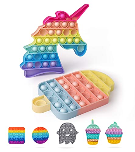 STONCH Pop Fidget Toys, Pop Fidgets Toy Packs, Stress Relief Push Pop Bubble Fidget Sensory Toy, Anxiety Relief Figit Poppers, Bubbles Popping Autism ADHD Figetget Toy for Kids Girl, Popsicle+ Unicorn
