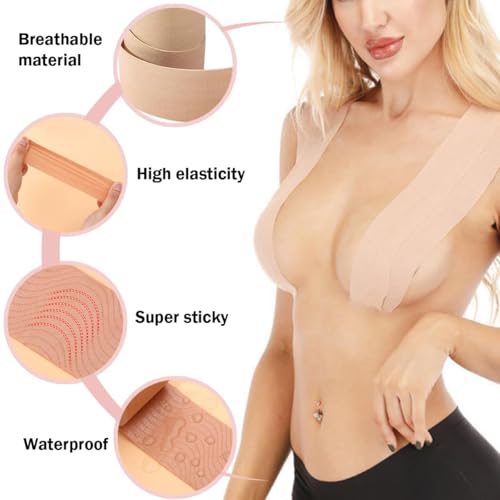 Heyumybit Boob Tape,5cm*5m Klebe BH Boobtapes mit 2 PCS Wiederverwendbare Brusttapes,Selbstklebende Trägerlose Boobtapes Unsichtbare BH Für Ballkleid,Hochzeitskleid,Abendkleider