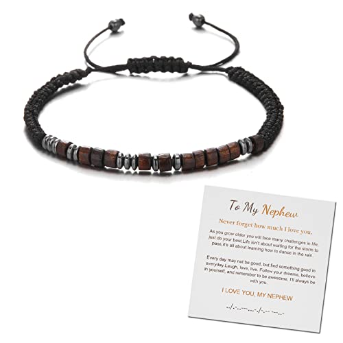 To My Nephew Bracelet From Uncle&Aunt-I Love You Morse Code Bracelet,Adjustable Inspirational Stretch Beaded Wristband Magnetic Love Bracelets Wrap Strand Wood Bracelet Gifts For Nephew(Nephew) #TOP6