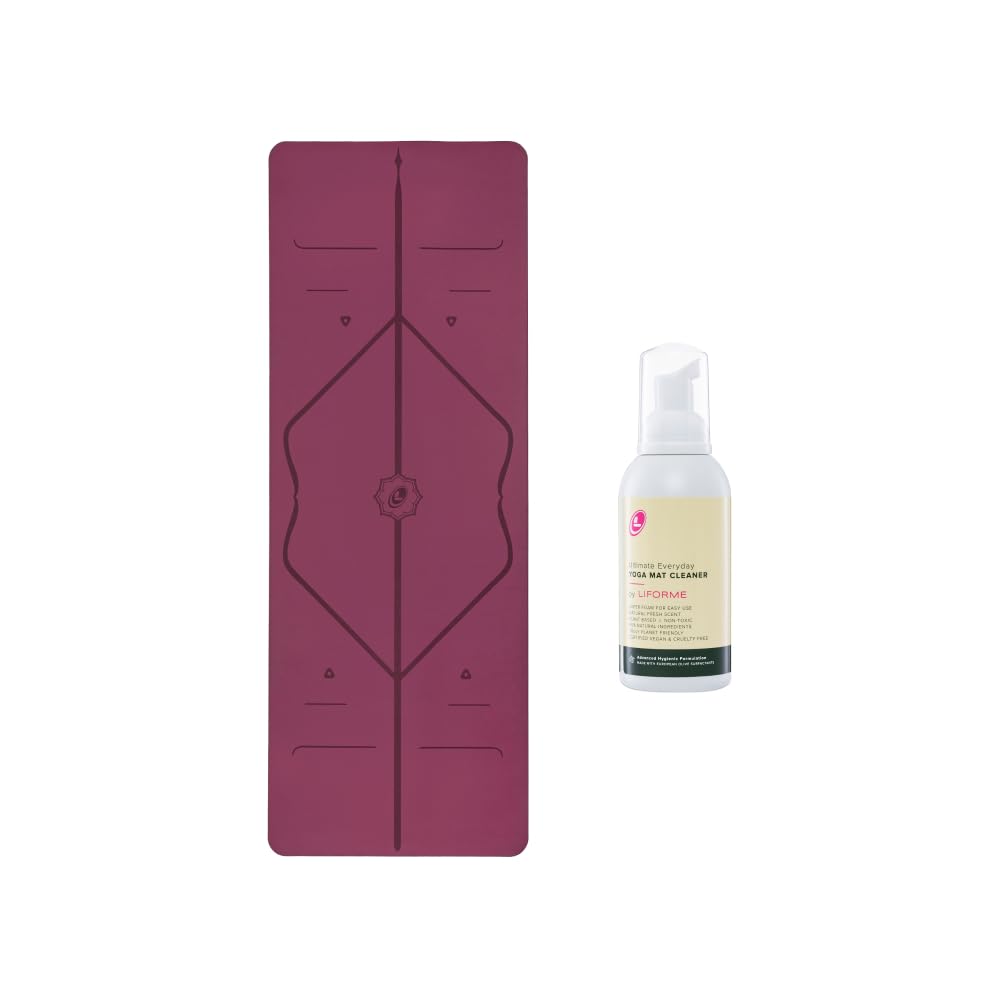 LIFORME Original Yoga Mat Ultimate Everyday Yoga Mat Cleaner- Bundle Pack Patented Alignment System Eco-Friendly Non-Slip Warrior-Grip Thick