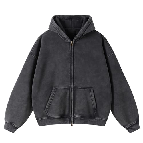 Mens Zip Up Hoodie Women Full Zip Fleece Sweatshirts Vintage Acid Wash Oversized Hoodies Sweatshirt Streetwear