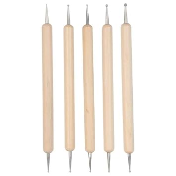 Nail Art Dotting Pen Set, Wooden Double-Ended Rhinestone Tools with Metal Tips, 5 Pieces 1