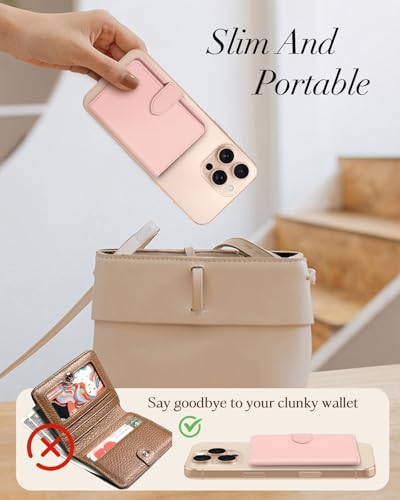 Image of Shorogyt for Magnetic Phone Wallet Compatible with Magsafe Card Holder - Luxury Slim Leather Mag Wallets for Women Fit 4 Cards, for iPhone 17 /16 /15 /14 /13 /12 Series for Apple RFID Magnet, Lyc PK