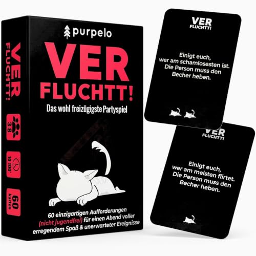 PURPELO VERFLUCHTT! 18+ Partyspiel für Erwachsene | Kartenspiel 60 einzigartige Aufgaben | 38 Spieler | Geburtstag JGA Clubnacht Abschlussfeier | Geschenkidee