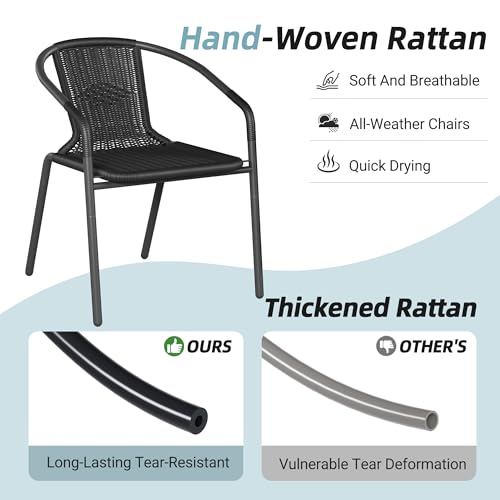 Image of Amopatio Outdoor Dining Chairs Set of 4, Stackable Patio Chairs, Rattan Wicker Patio Chairs Set of 4, for Porch, Deck, Garden, Yard, Poolside, Bistro, Restaurant, Black