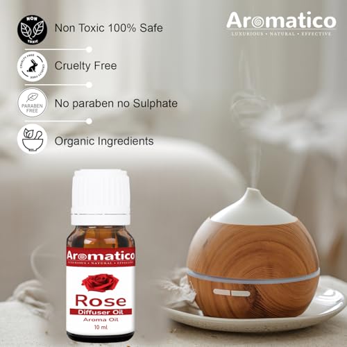 Image of AROMATICO Rose Diffuser Oil for Long-Lasting - Premium Home Fragrance Oil for Aromatherapy, Meditation & Concentration - Versatile Use in Diffusers, Air Fresheners - 10ml