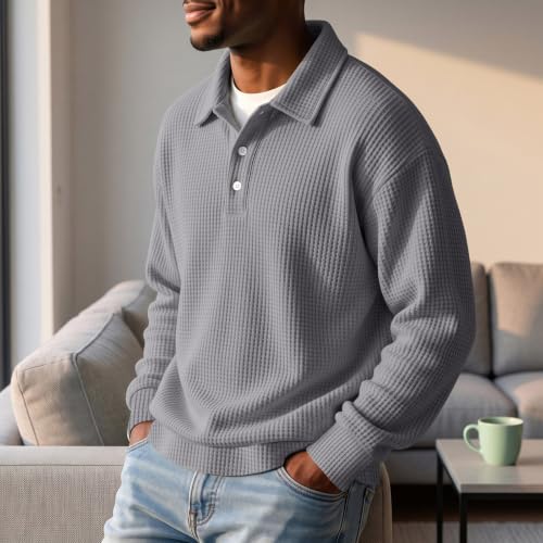 Cotton Polo Shirts for Men Classic Waffle Oversized Tshirts Novelty - image 3