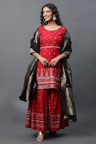 Image of Aurelia Polyester Women Kurti With Sharara and Dupatta Set