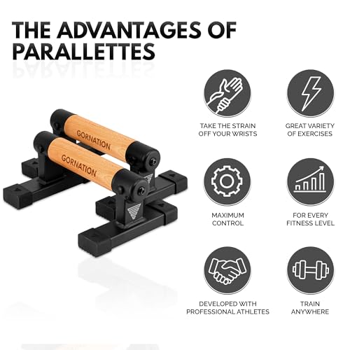 GORNATION® Parallettes in 3 different Sizes | Calisthenics Equipment for Handstands, Push-Ups & more | Optimal Stands for Fitness at Home & Outdoor with Wooden Handles/Bars - Image 5