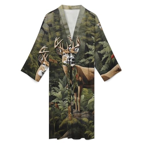 Tree Camo Deer Mens Nightgown Lightweight Knee Long Bath Robe Spa Bathrobe Loungewear3