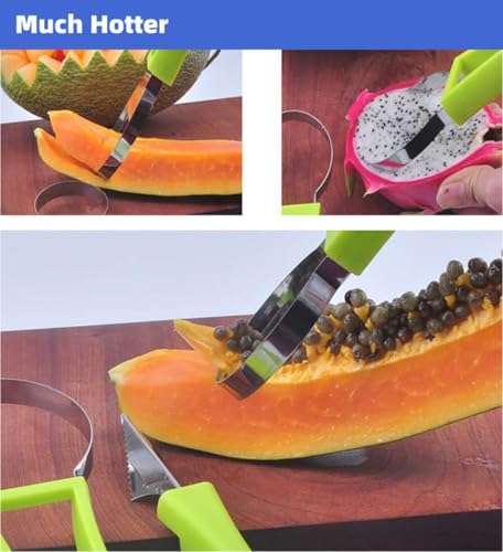 4 In 1 Stainless Steel Fruit Carving Tools Set, Melon Baller Scoop Set,watermelon scooper fruit scooper and baller, fruit carving tools,Perfect Tools for Making Fruit Shapes (Green) - Thumbnail 3