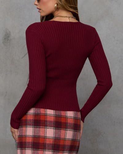 Lacozy Lightweight Sweaters for Women Deep V Neck Long Sleeve Tops Casual Ribbed Knit Sweater Fall Trendy Clothes3