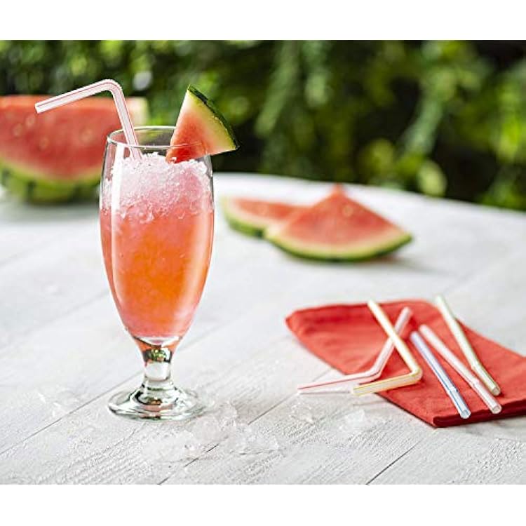 Comfy Package [500 Pack] 7.75High Flexible Plastic Straws, Disposable Drinking Straws - Striped Assorted Colors