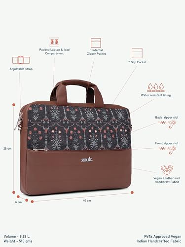 Image of ZOUK Arin Laptop Bag | Slim & Stylish Laptop Bag for Women Office Use | Fits 15.6+ Inch Laptop | Padded Compartment Fits up to 17 Inch Laptop | Water-Resistant | Lightweight