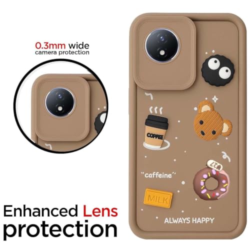 Image of Bintage Cute Fun Taddy Cartoon 3D Ball Bear Milk Donut Coffee Cup Silicon Case Full Body & Camera Protection Back Cover Compatible for Vivo Y02t - Brown