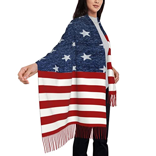 Sptvan American Flag Tassel Scarf Wrap And Shawl Pashmina Scarf For Women Ladies Long Printed Reversible Fall And Winter #TOP3