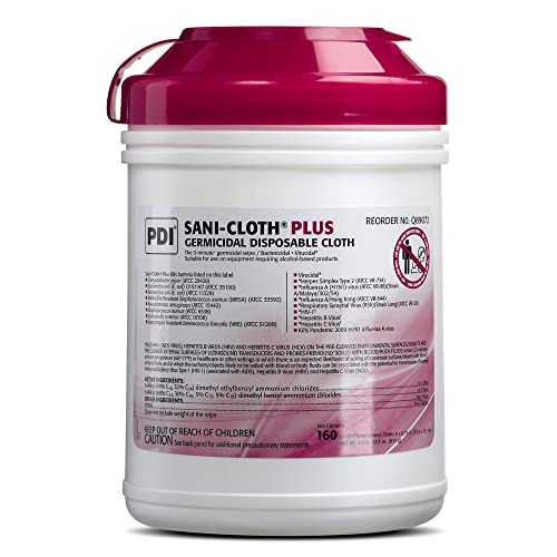Sani-Cloth Plus Germicidal Disposable Cloth - Fast-Acting Cleansing Wipes, Great for Physician and Dental Office Cleaning - Large Canister, 6 in. x 6.75 in., 160 Wipes, 1 Pack