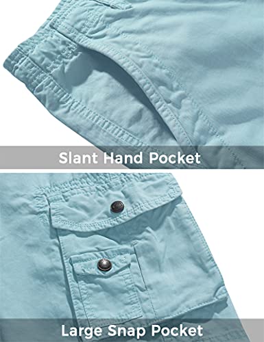 Wenven Men's Casual Cotton Twill Lightweight Long Cargo Shorts, Skyblue, 38 #TOP5