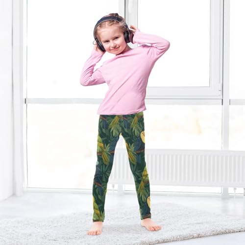 ALAZA Girls' Leggings Children's Yoga Pants Skinny Printed Dance Toucan Green Plant Comfortable 4T3