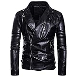 AOWOFS Men's Faux Leather Jacket Motorcycle Lapel Bomber Punk Irregular Zipper Jacket Black (Black 2, X-Small)