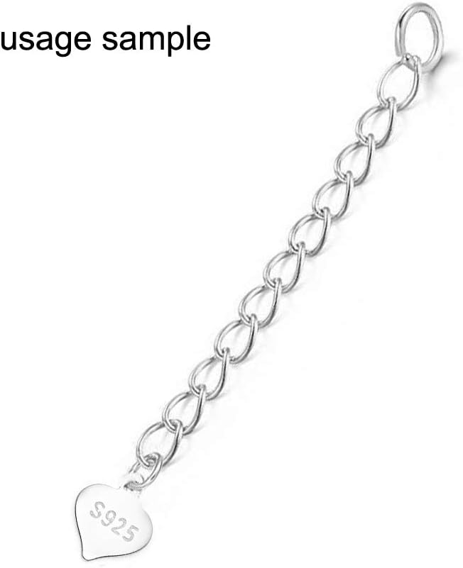 20pcs Solid 925 Silver Flat Heart Chain End Tags Stamping Blanks with Hole Tag Pendant Charm for DIY Necklace Jewelry Making