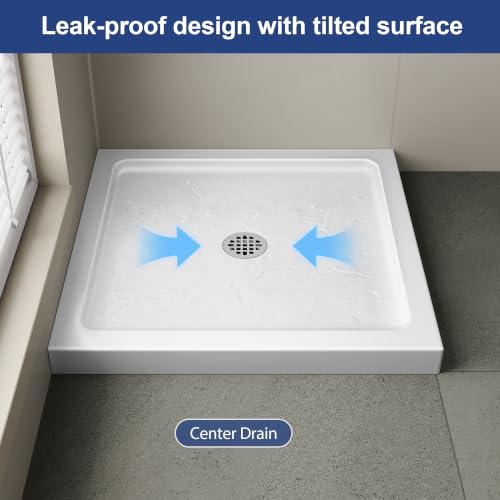 Image of KPUY 32'' L X 32'' W Shower Base Pan with Center Drain, White