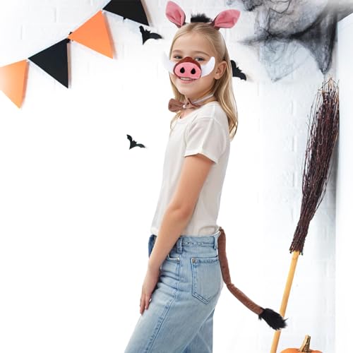 Dxhycc Warthog Costume Accessories Set, Warthog Ears Headband Nose Bowtie and Tail Costume Accessories for Adult Halloween Dress Up Play Party - Thumbnail 6