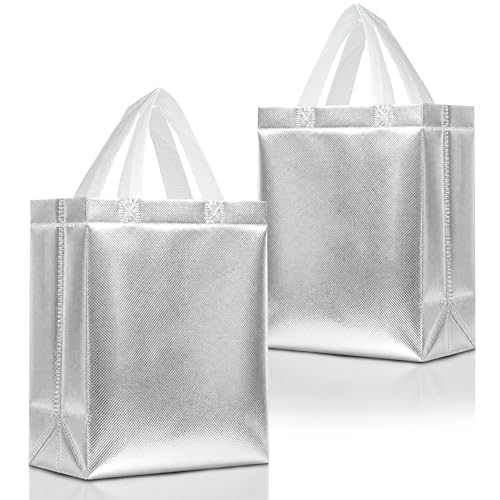 Sacs cadeaux argentés de taille moyenne réutilisables au design métallisé chic